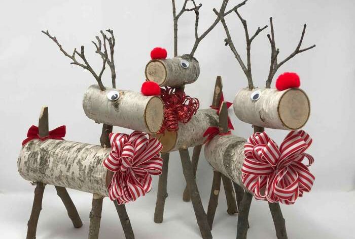 Birch tree deer decoration