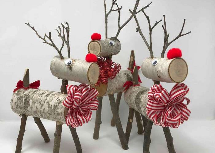 Birch tree deer decoration